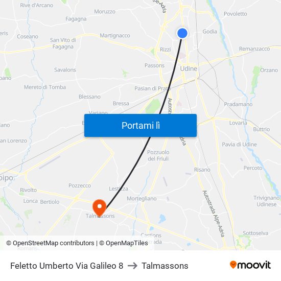 Feletto Umberto Via Galileo 8 to Talmassons map