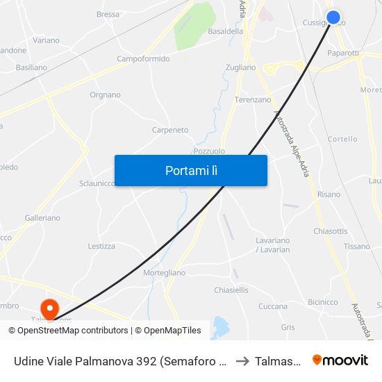 Udine Viale Palmanova 392 (Semaforo Via Verona) to Talmassons map