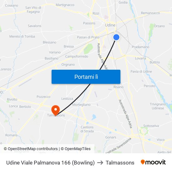 Udine Viale Palmanova 166 (Bowling) to Talmassons map