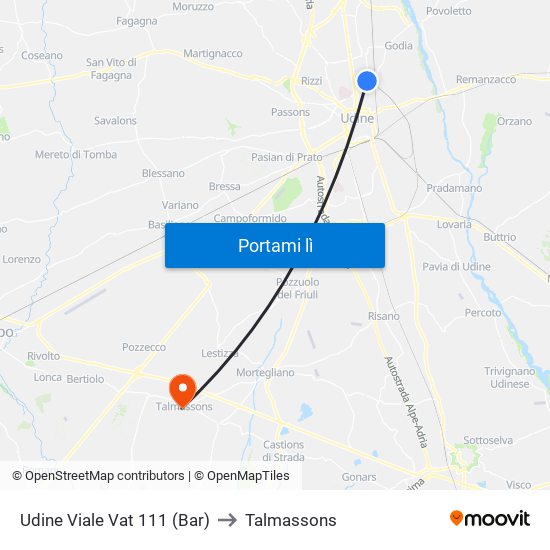 Udine Viale Vat 111 (Bar) to Talmassons map