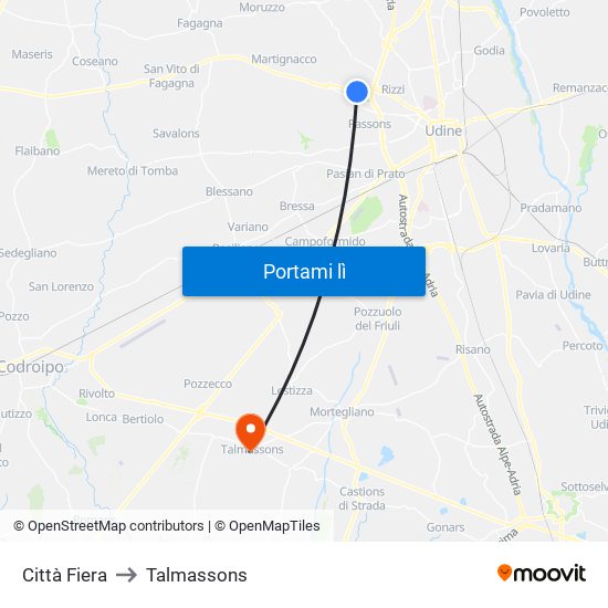 Città Fiera to Talmassons map