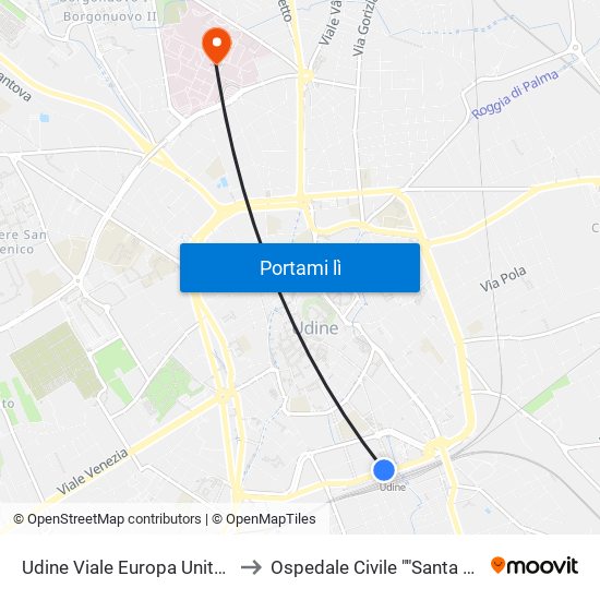 Udine Viale Europa Unita 99 (Fronte Stazione Fs) to Ospedale Civile ""Santa Maria Della Misericordia"" map