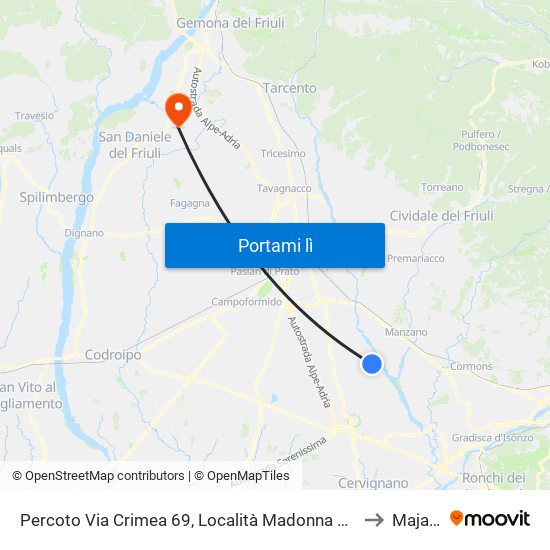 Percoto Via Crimea 69, Località Madonna Di Muris to Majano map