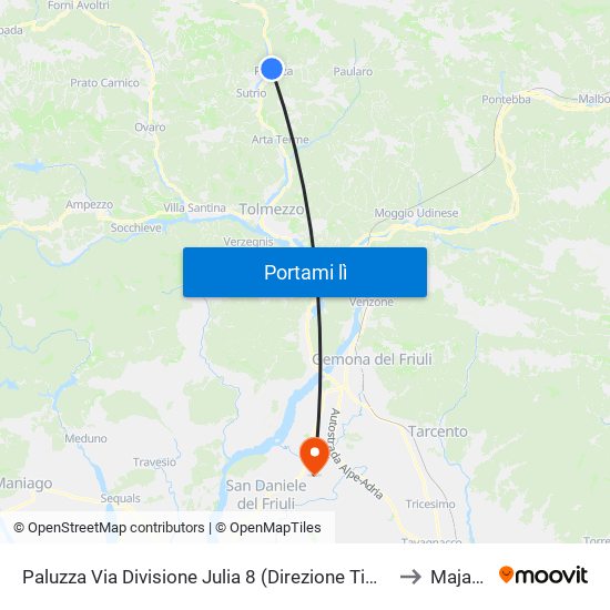 Paluzza Via Divisione Julia 8 (Direzione Timau) to Majano map