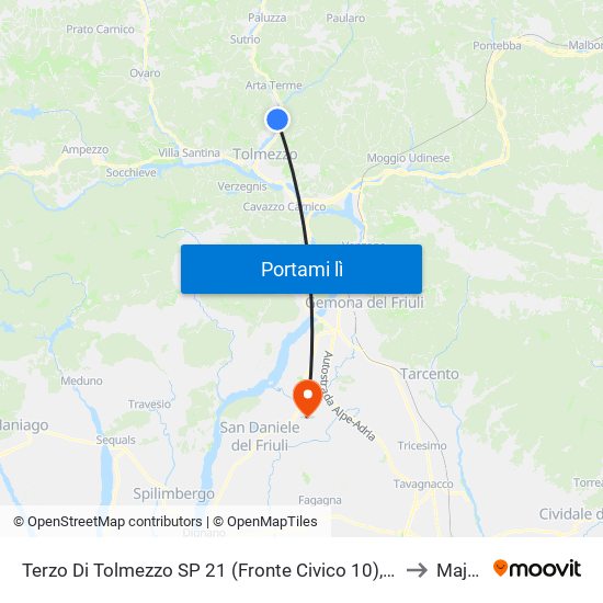 Terzo Di Tolmezzo SP 21 (Fronte Civico 10), Località Sega to Majano map