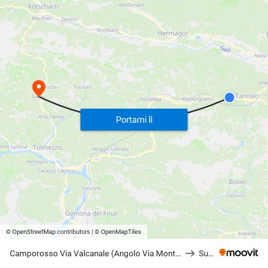 Camporosso Via Valcanale (Angolo Via Monte Nero, Dir. Udine) to Sutrio map