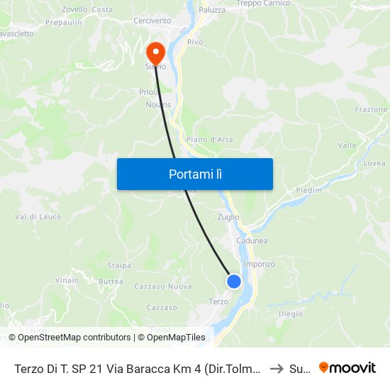 Terzo Di T. SP 21 Via Baracca Km 4 (Dir.Tolmezzo), Imponzaso to Sutrio map