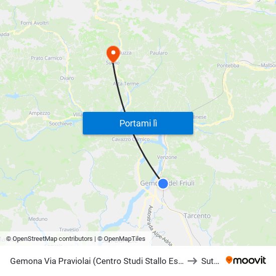 Gemona Via Praviolai (Centro Studi Stallo Esterno) to Sutrio map