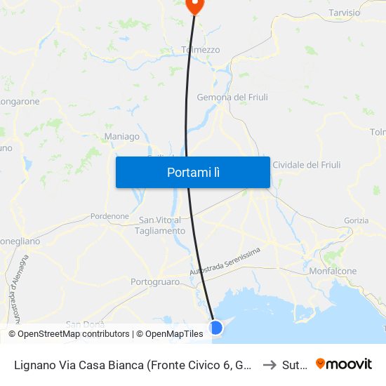 Lignano Via Casa Bianca (Fronte Civico 6, Golf Club) to Sutrio map