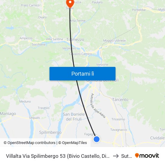 Villalta Via Spilimbergo 53 (Bivio Castello, Direz. Udine) to Sutrio map