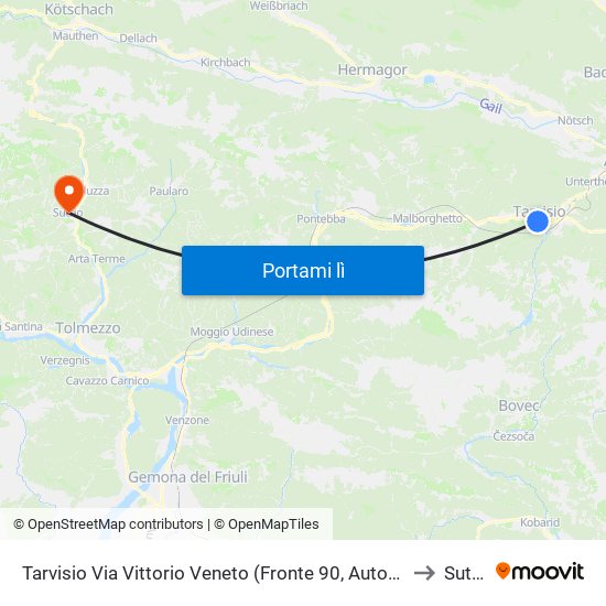 Tarvisio Via Vittorio Veneto (Fronte 90, Autostazione) to Sutrio map