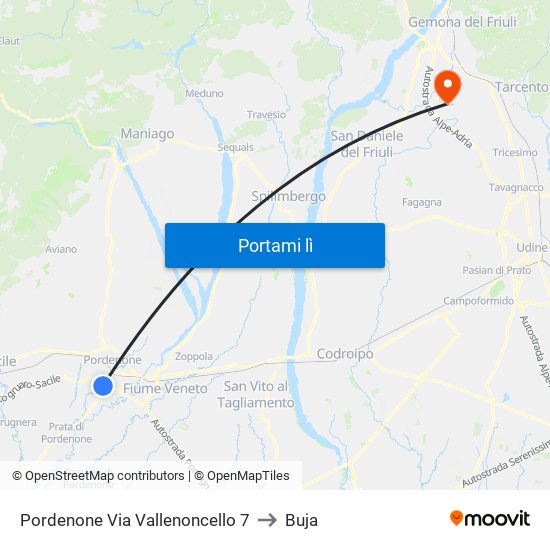 Pordenone Via Vallenoncello 7 to Buja map