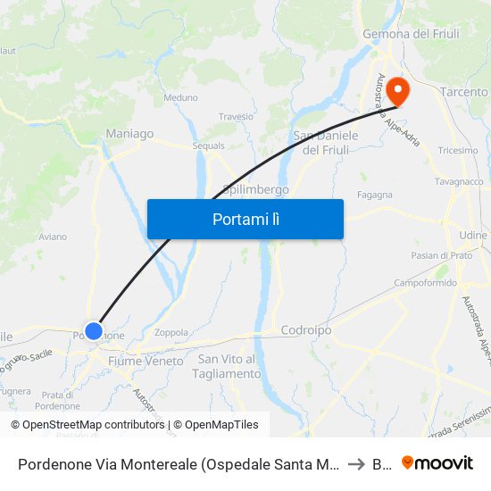 Pordenone Via Montereale (Ospedale Santa Maria Degli Angeli) to Buja map