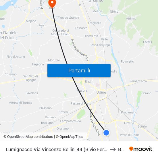 Lumignacco Via Vincenzo Bellini 44 (Bivio Ferrovia) to Buja map