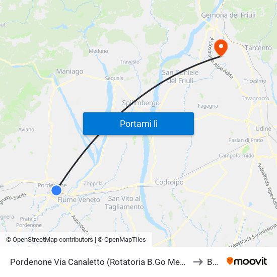Pordenone Via Canaletto (Rotatoria B.Go Meduna) to Buja map
