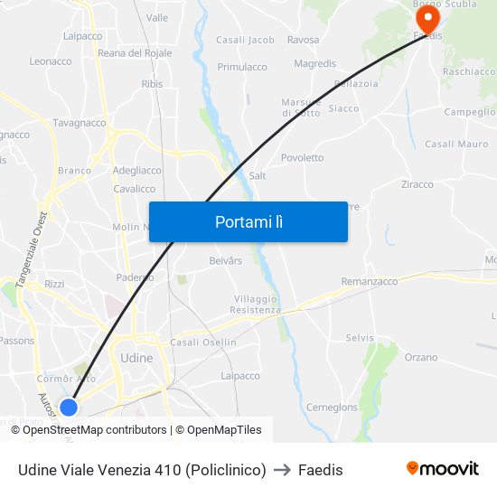 Udine Viale Venezia 410 (Policlinico) to Faedis map