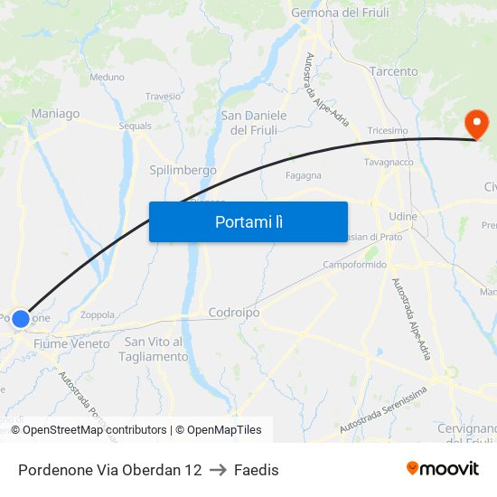 Pordenone Via Oberdan 12 to Faedis map