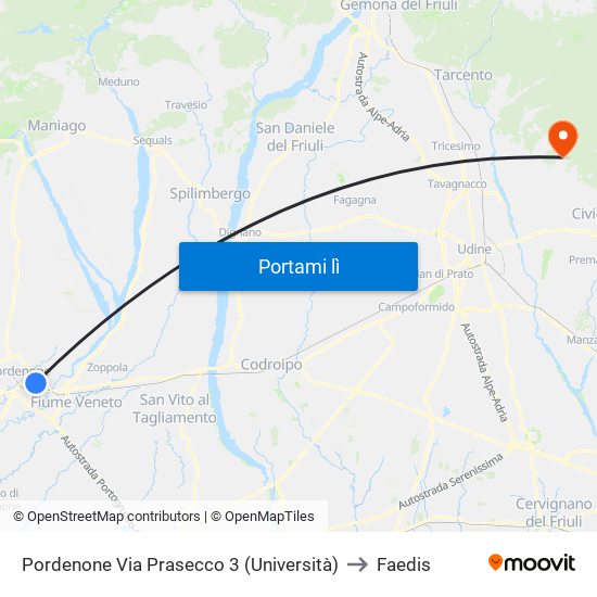 Pordenone Via Prasecco 3 (Università) to Faedis map