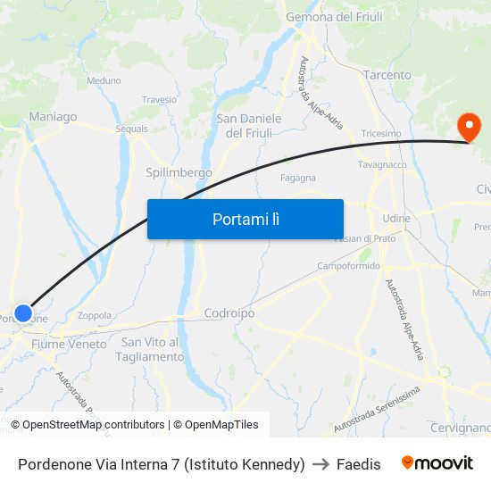 Pordenone Via Interna 7 (Istituto Kennedy) to Faedis map