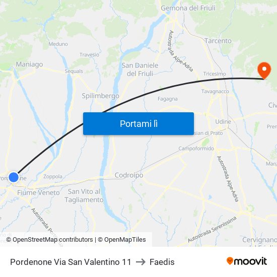 Pordenone Via San Valentino 11 to Faedis map