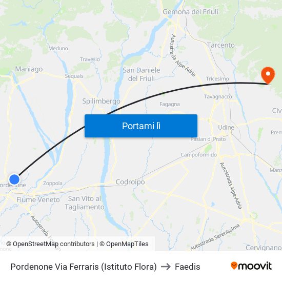 Pordenone Via Ferraris (Istituto Flora) to Faedis map