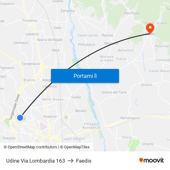 Udine Via Lombardia 163 to Faedis map