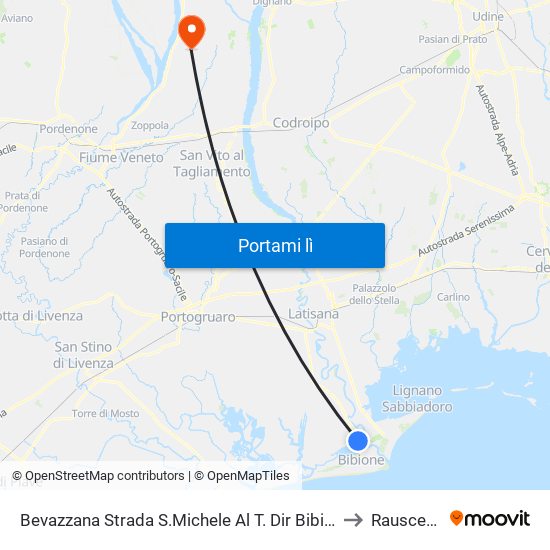 Bevazzana Strada S.Michele Al T. Dir Bibione to Rauscedo map