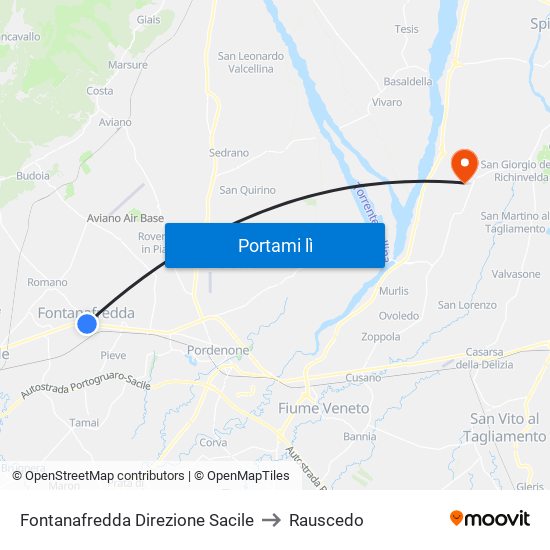 Fontanafredda Direzione Sacile to Rauscedo map