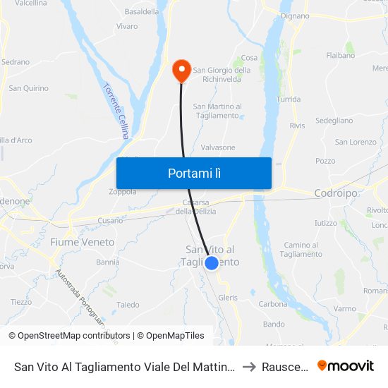 San Vito Al Tagliamento Viale Del Mattino 10 to Rauscedo map