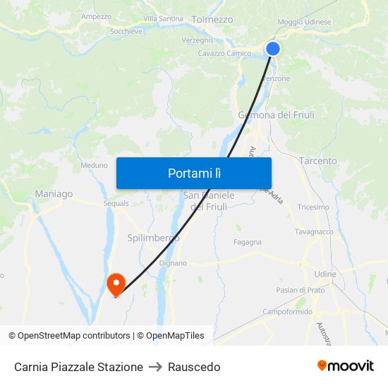 Carnia Piazzale Stazione to Rauscedo map