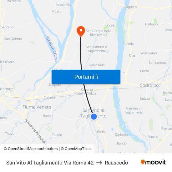 San Vito Al Tagliamento Via Roma 42 to Rauscedo map