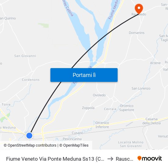 Fiume Veneto Via Ponte Meduna Ss13 (Camici Vip) to Rauscedo map