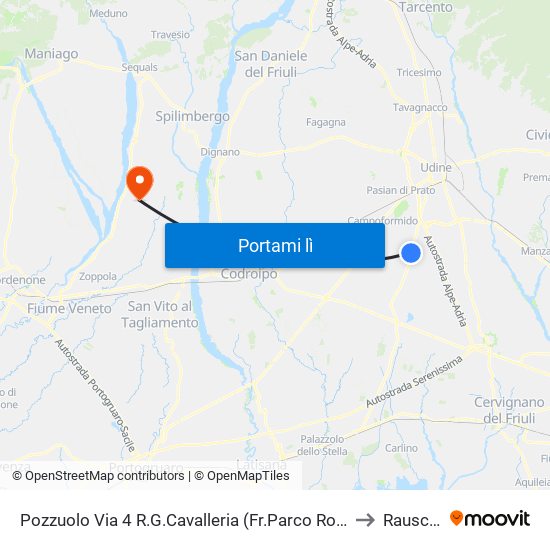 Pozzuolo Via 4 R.G.Cavalleria (Fr.Parco Rose, Dir.Udine) to Rauscedo map