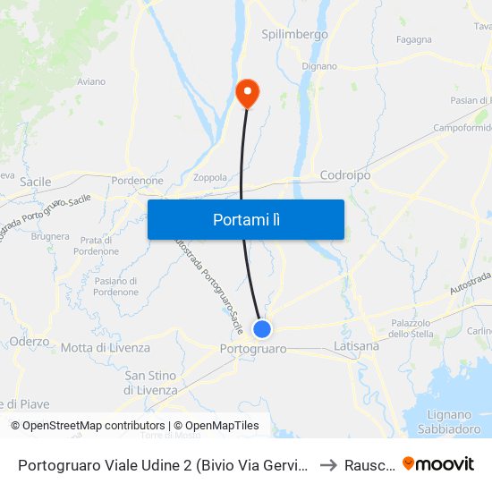 Portogruaro Viale Udine 2 (Bivio Via Gervino, Dir. Cintello) to Rauscedo map