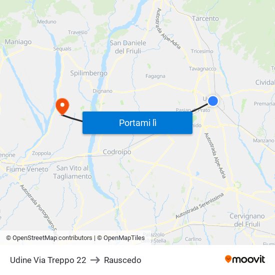 Udine Via Treppo 22 to Rauscedo map