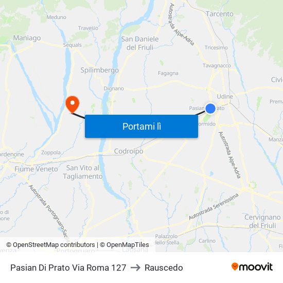 Pasian Di Prato Via Roma 127 to Rauscedo map