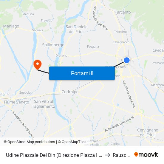 Udine Piazzale Del Din (Direzione Piazza I Maggio) to Rauscedo map