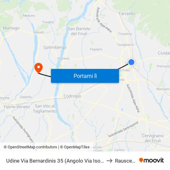 Udine Via Bernardinis 35 (Angolo Via Isonzo) to Rauscedo map