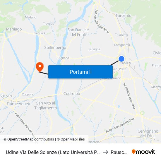 Udine Via Delle Scienze (Lato Università Polo Rizzi) to Rauscedo map
