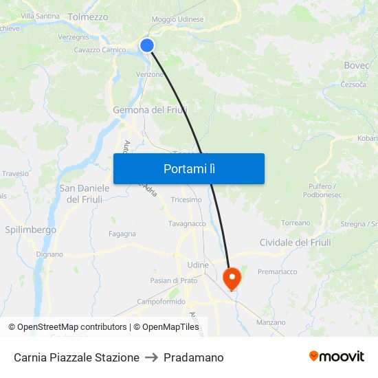 Carnia Piazzale Stazione to Pradamano map