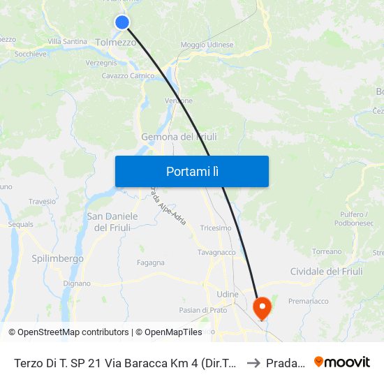 Terzo Di T. SP 21 Via Baracca Km 4 (Dir.Tolmezzo), Imponzaso to Pradamano map