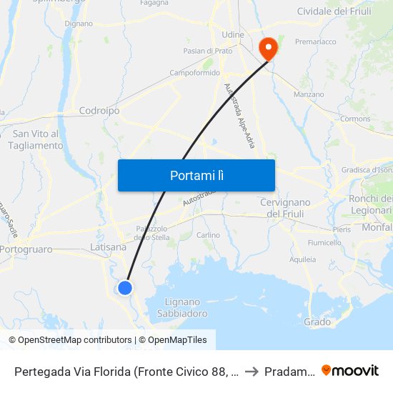 Pertegada Via Florida (Fronte Civico 88, Fontanina) to Pradamano map