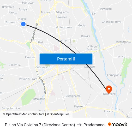 Plaino Via Cividina 7 (Direzione Centro) to Pradamano map