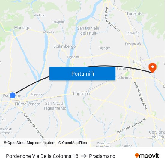 Pordenone Via Della Colonna 18 to Pradamano map