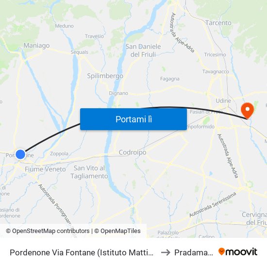 Pordenone Via Fontane (Istituto Mattiussi) to Pradamano map