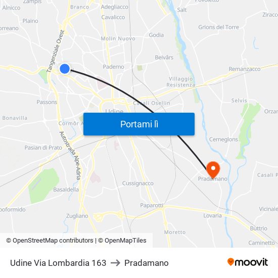 Udine Via Lombardia 163 to Pradamano map