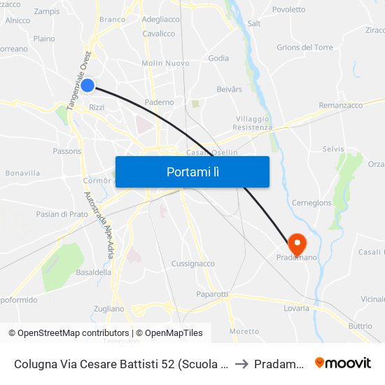 Colugna Via Cesare Battisti 52 (Scuola Volta) to Pradamano map