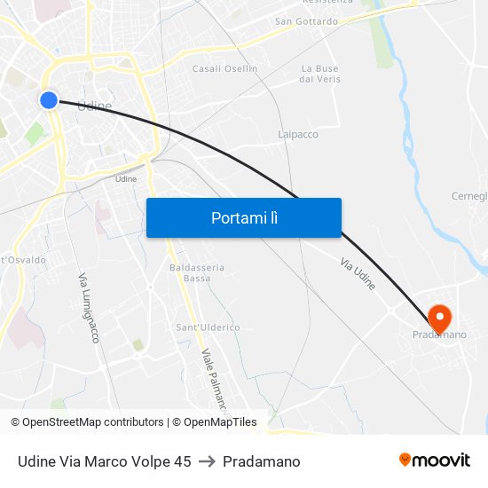 Udine Via Marco Volpe 45 to Pradamano map