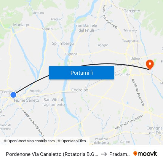 Pordenone Via Canaletto (Rotatoria B.Go Meduna) to Pradamano map