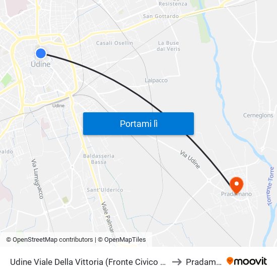 Udine Viale Della Vittoria (Fronte Civico 12b, Sello) to Pradamano map